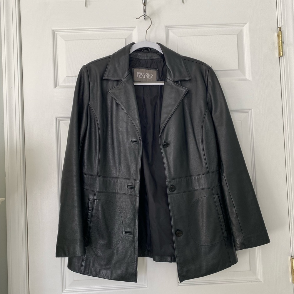 Wilsons Leather Black Leather Blazer Size M